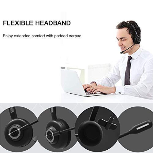 MERAIJIN Trucker Bluetooth Headset Wireless Headset with Microphone | OverHead Headphones with Noise Cancelling Sound On Ear Car Earphones Office Earpiece for Cellphone Call Center Bluetooth V5.0