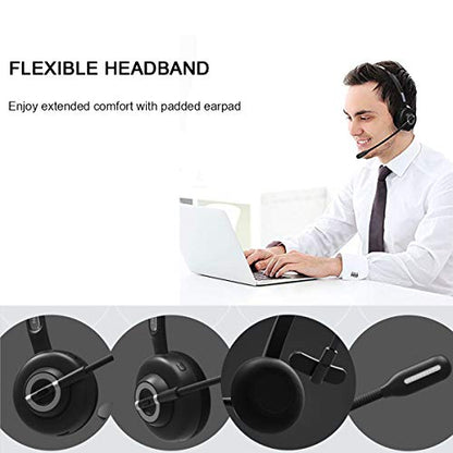 MERAIJIN Trucker Bluetooth Headset Wireless Headset with Microphone | OverHead Headphones with Noise Cancelling Sound On Ear Car Earphones Office Earpiece for Cellphone Call Center Bluetooth V5.0