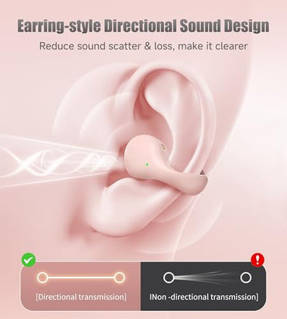 King Lucky i21 Open Ear Clip On Earbuds Wireless Bluetooth Ear Clip Headphones with Mic,Noise Cancelling, Waterproof IPX4,for Small Ears,Perfect for Running,Sports,Glasses Wearers (Pink) - color: Pink