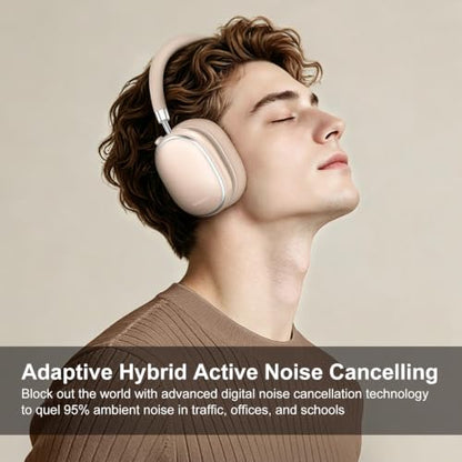 Srhythm NiceComfort 95 Adaptive Noise Cancelling Headphones Wireless | Bluetooth with Spatial Audio,Transparency,ENC,HD Sound,Low Latency for Gaming,Slim Headphones Lightweight - color: Champagne Gold