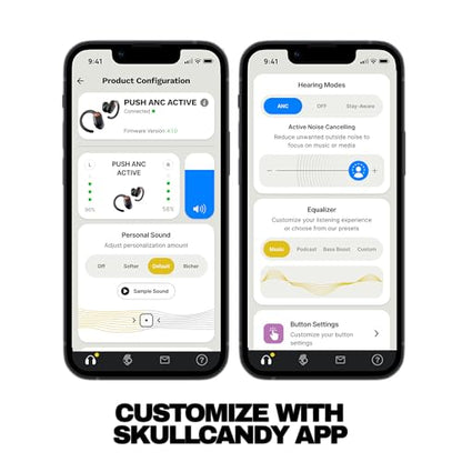 Skullcandy Push ANC Active Noise Cancelling Wireless Earbuds - Primer | In-Ear Hanger, Bluetooth, Noise Cancellation, 58 Hours Battery, Secure-Fit Design, Sweat and Waterproof, Microphone - color: Primer