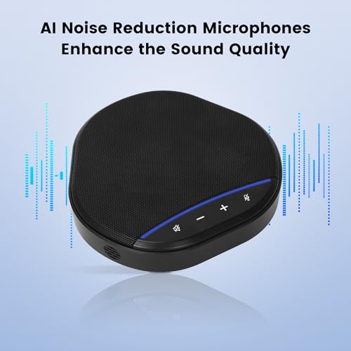 Conference Speakerphone with 360° Voice Pickup, AI Noise Reduction & Echo Cancellation, USB Plug and Play Desktop Microphone Speaker for Zoom, Teams, Home Office & Online Meetings