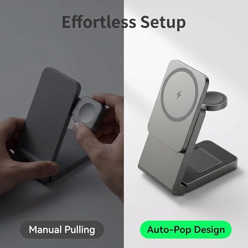 3 in 1 Charging Station for Apple, Wireless iPhone Charging Station for Multiple Devices, Foldable Magnetic Mag-Safe Charging Station for iPhone 17/16/15/14/13/12/pro/pro max,Apple Watch,AirPods
