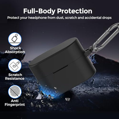 AhaStyle Silicone Case for Sony WF-1000XM6 (2026) Accessories, Black | with Carabiner, LED Visible, Skin-Friendly Soft Touch, Full Protection, Shockproof, Wireless Charging, for Men Women - color: Black