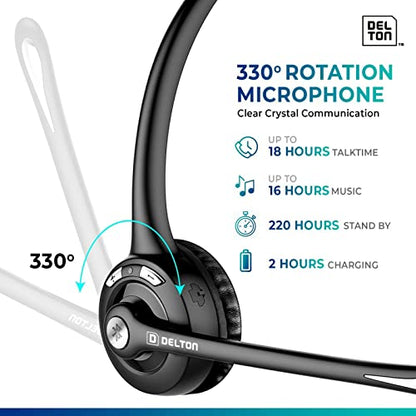 Delton 10X Trucker Bluetooth Headset, Wireless Headphones w/Microphone | Over The Head Single Earpiece with Mic for Skype, Call Centers, Truck Drivers - 18Hrs (2-Pack - style: Headset-Only