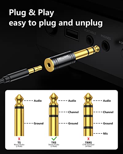 ANDTOBO 1/4''(6.35mm) Male to 1/8'' (3.5mm) Female Stereo Audio Jack Pure Copper Adapter for Headphone, Amp, 1 Pack-Black - color: 1/4 Male to 3.5mm Female -1PACK