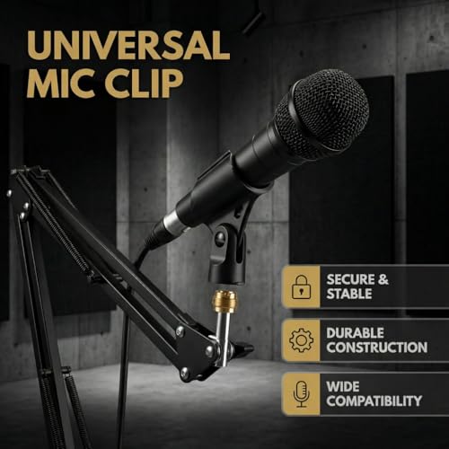 Universal Microphone Clip Holder, Comes with 5/8" Male to 3/8" Female Screw Adapter Suitable for Handheld Microphones, 2-Pack