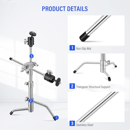 Heavy Duty Mic Stand for Desk, SUPON Stainless Steel Desktop Microphone Stand with 5/8, 3/8, 1/4 Adapters, Pro C-Stand Boom Arm for Blue Yeti, Shure SM7B, Camera, Light, Video Recording