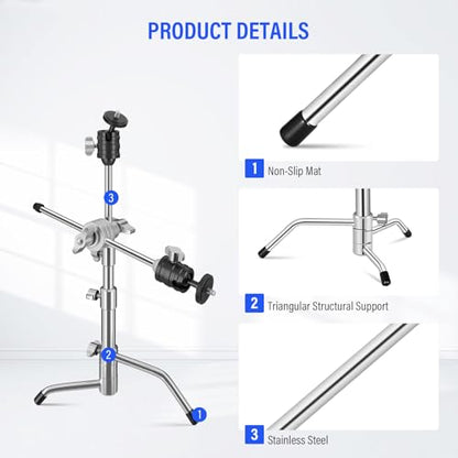 Heavy Duty Mic Stand for Desk, SUPON Stainless Steel Desktop Microphone Stand with 5/8, 3/8, 1/4 Adapters, Pro C-Stand Boom Arm for Blue Yeti, Shure SM7B, Camera, Light, Video Recording