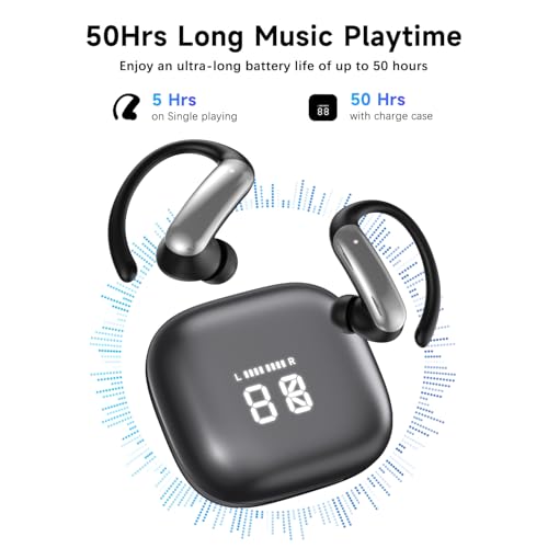 Wireless Ear Buds,Bluetooth Headphones with ENC Noise Cancelling,50H Playtime Earphones with LED Power Display,IPX4 Waterproof Earbuds for Sports/Workout,Smartphone,Laptop,Computer - color: Black