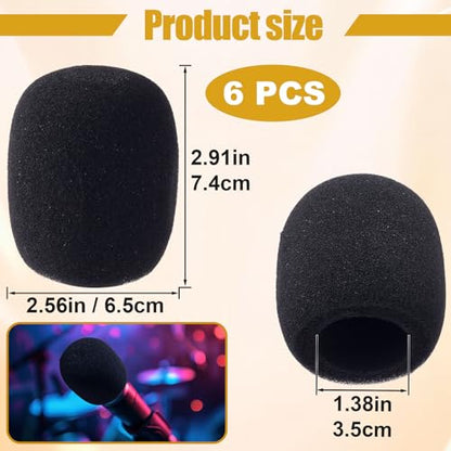 Pndeyo 6pcs Foam Microphone Cover, Thickened Microphone Foam Covers, Reusable Small Mic Foam Windscreens for Most Handheld Microphone- Black