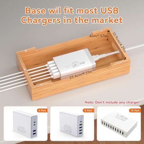 Pezin & Hulin Bamboo Charging Station for Multiple Device Phone Watch Stand | 100% natural bamboo, heavy stable base, non-slip pads, hidden cable compartment, 7 slots, 5 cables included. No USB HUB