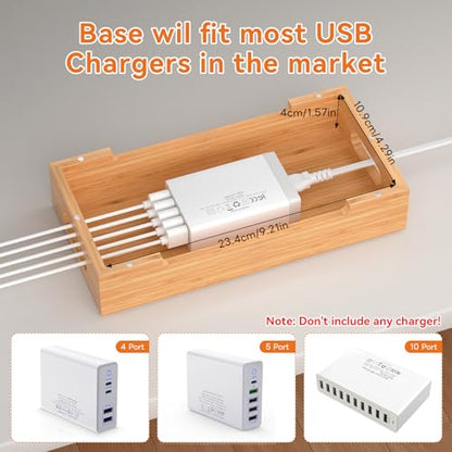 Pezin & Hulin Bamboo Charging Station for Multiple Device Phone Watch Stand | 100% natural bamboo, heavy stable base, non-slip pads, hidden cable compartment, 7 slots, 5 cables included. No USB HUB