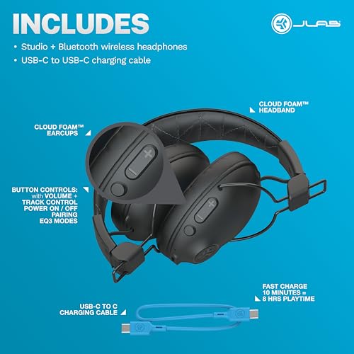 JLab Studio Pro+ Bluetooth Wireless Over-Ear Headphones, Black
