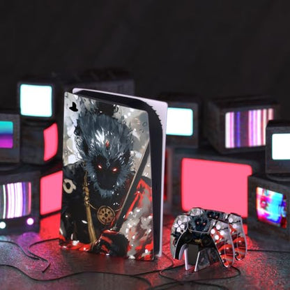 PlayVital Full Set Skin Decal for ps5 Console Digital Edition, Sticker Vinyl Decal Cover for ps5 Controller & Charging Station & Headset & Media Remote - Fallen Wukong - color: Fallen Wukong