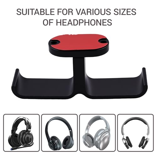 Heran Under Desk Headphone Holder, Adjustable Aluminum Hook with 360° Rotatable Dual Headset Stand Hanger, Space-Saving Solution for Home Gaming & Office Setup, Easy Installation, Black