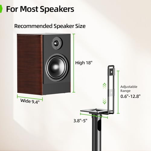 USX MOUNT Bookshelf Speaker Stands Pair, Height Adjustable Extends 32-42 inch for Rear Surround Sound Speakers, Floor Satellite Speaker Stands for Vizio Bose Sony JBL Klipsch Polk, Max Load 11 lbs - size: 32" to 42"