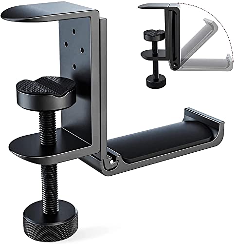 Foldable Headphone Stand Hanger Holder, Aluminum Headset Stand Clamp Hook Under Desk Space Saving Mount, Universal Fit for All Gaming Headsets, Black