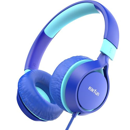 EarFun S1 Kids Headphones, Foldable Wired Headphones for Kids, Lightweight | Stereo Sound, Adjustable Headband, 85dB Volume Limit, Portable On-Ear Headphone for School/Travel/Boys/Girls/PC/Tablet, Blue - color: Blue