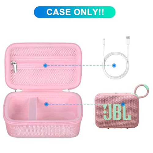 BOVKE Carrying Case Compatible with JBL Go 4 Portable Bluetooth Wireless Speaker, Extra Mesh Pocket for Charging Cables and Accessories, Pink - color: Pink