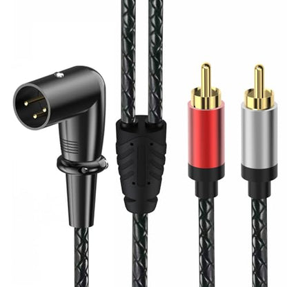 XLR to Dual RCA HiFi Audio Cable 16.4ft, Right Angle XLR 3 Pin Male Microphone to 2 Phono RCA Male Plug Adapter Connector Y Splitter Patch Cable - size: 16.4ft