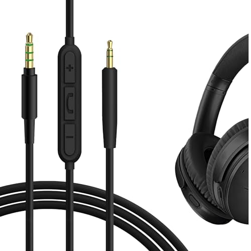 GEEKRIA Audio Cable with Mic Compatible with Bose QC45/QCUltraII/QC35II/QC25 Headphones, 2.5mm to 3.5mm Replacement Stereo Cord with Inline Microphone and Volume Control (4 ft / 1.2 m) - color: Black