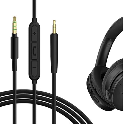 GEEKRIA Audio Cable with Mic Compatible with Bose QC45/QCUltraII/QC35II/QC25 Headphones, 2.5mm to 3.5mm Replacement Stereo Cord with Inline Microphone and Volume Control (4 ft / 1.2 m) - color: Black