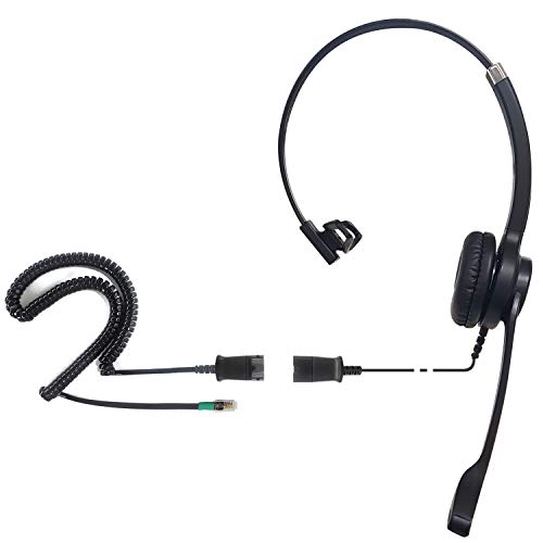 IPD IPH-250 Office Phone Headset with Noise Cancelling Microphone | Ideal for call centers. Landline compatible with Yealink SIP, Snom, Grandstream & LG. - color: 250-BL-LEAT