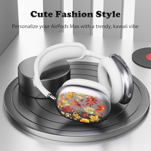 for AirPods Max Headphones Fall Leaf Ear Covers for AirPods Max 2 | Cute Leaves Clear Ear Cups Cover | White Silicone Ear Pad Case Headband Cover for Apple AirPods Max 2/1 (2026/2024/2020) - color: Fall Leaves/White