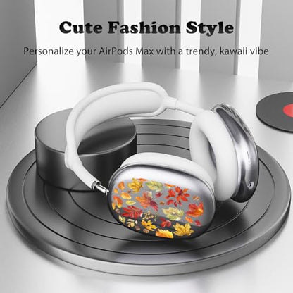 for AirPods Max Headphones Fall Leaf Ear Covers for AirPods Max 2 | Cute Leaves Clear Ear Cups Cover | White Silicone Ear Pad Case Headband Cover for Apple AirPods Max 2/1 (2026/2024/2020) - color: Fall Leaves/White