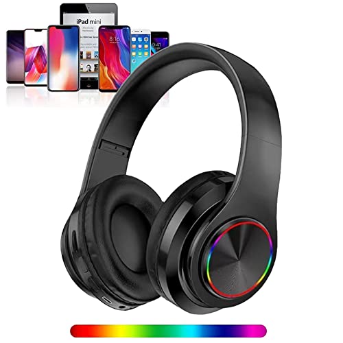 Wireless Bluetooth Headphones with Colorful LED Lights, Black | HiFi Stereo Sound,Light Weight,Foldable,Colorful Backlit,Rechageable,Over Ear Headset for PC/Travel/Class/Office/Kids/Adult - color: Black 2