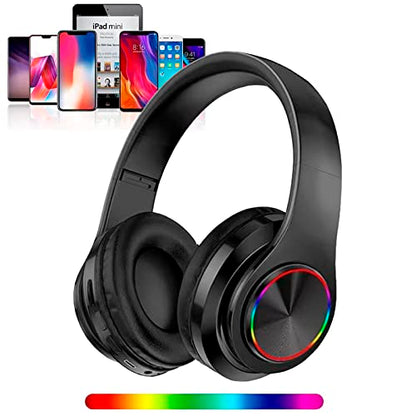 Wireless Bluetooth Headphones with Colorful LED Lights, Black | HiFi Stereo Sound,Light Weight,Foldable,Colorful Backlit,Rechageable,Over Ear Headset for PC/Travel/Class/Office/Kids/Adult - color: Black 2