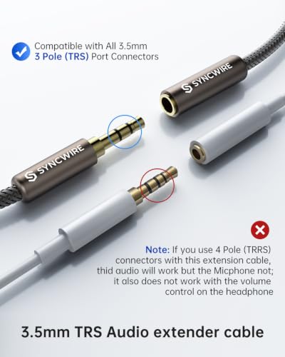 SYNCWIRE Headphone Extension Cable - 6.5FT [Hi-Fi Sound][Gold Plated Jack][TRS] Nylon-Braided 3.5mm Male to Female Audio Extension Cord Compatible with iPhone iPad Tablets Media Players- Dark Gray - size: 6.5 feet