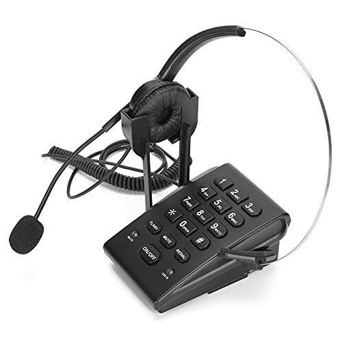HT700 Corded Telephone with Headset Omnidirectional Microphone Call Center Phone Hands-Free Wired for Office Home, 330° Rotating Headset, Volume Adjustable, No Battery Needed