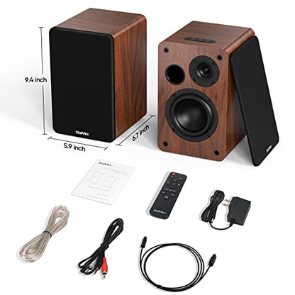 Saiyin Powered Bluetooth Bookshelf Speakers | 40W*2, 4 Inch Woofer, Bluetooth/Optical/Auxiliary/RCAInputs,Sub Out, TV/Turntable/Record Player/PC/Computer - size: 4 Inch Woofer