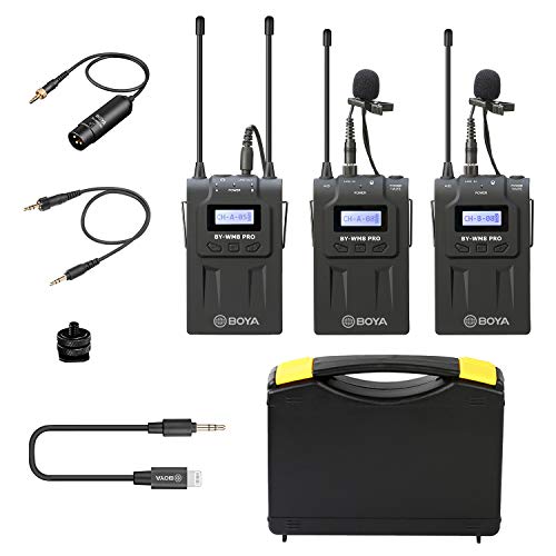 BOYA Dual Wireless Lavalier Microphone Smartphone, Dual-Channel System 2 Transmitter & 1 Receiver for DSLR Camera Recorder iPhone 11 X 8 7 6 Samsung YouTube Street Interview Facebook Livesteam Vblog