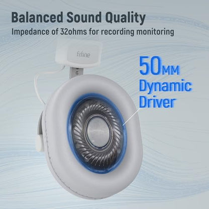 FIFINE Gaming XLR/USB Microphone with Studio Headphones Bundle, Recording Equipment Set with Headphone Jack, Volume Control, 3.5mm/6.35mm Plug Compatible with Mixer/Computer/Instrument (AM8+H8 White)