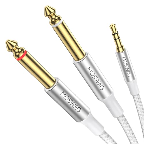 MOSWAG 3.5mm 1/8" TRS to 2 x 6.35mm 1/4" TS Mono Y Cable 3.28FT/1Meter Splitter Cable Compatible with Phone,iPod,Laptop,CD Players,Power Amplifier,Mixer,Home Stereo Systems - color: White, size: 3.28FT/1Meter
