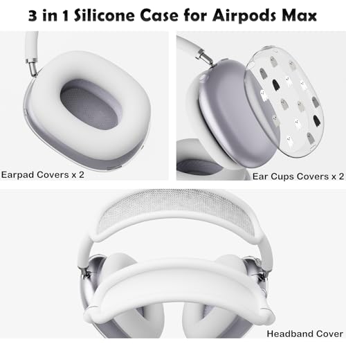 for AirPods Max Headphones Halloween Ear Covers for AirPods Max 2 | Cute Ghost Clear Ear Cups Cover | White Silicone Ear Pad Case Headband Cover for Apple AirPods Max 2/1 (2026/2024/2020) - color: Ghost D/White