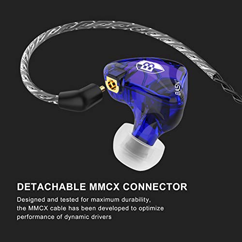 BASN Bsinger PRO in-Ear Monitors Hybrid Dynamic Dual Drivers Two Detachable MMCX Cables Musicians in-Ear Earbuds Headphones (Blue) - color: Blue