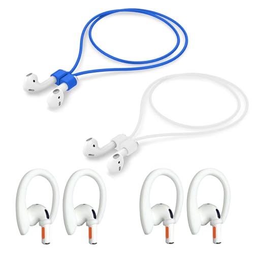 Magnetic Anti-Lost Straps Compatible with AirPods 1st to 4th Generation and AirPods Pro 1st to 4th Generation, with 2 Additional Pairs of Ear Hooks (White Blue) - color: White Blue