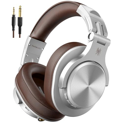 OneOdio A70 Bluetooth Over-Ear Headphones, Hi-Res Wired DJ Studio - Silver | Wireless over-ear headphones with 72H playtime, 3.5mm/6.35mm wired jacks for studio monitoring, mixing, guitar, amp and PC - color: Silver