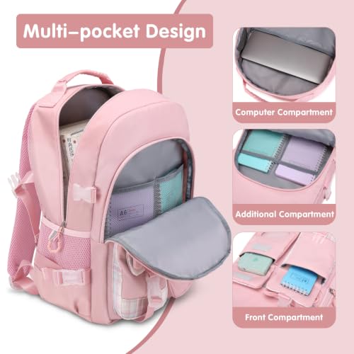 ACESAK Backpack for Girls with Headphones - Girls Backpack with Lunch Box, Pencil Case & Kids Headset - 3.5mm Wired Headphones for School Bookbag Schoolbag Set Back To School Gift (Pink) - color: Pink