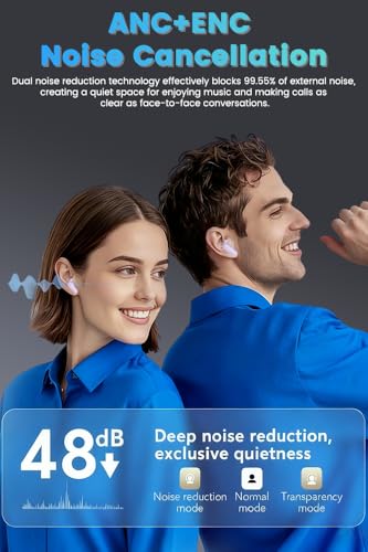 Piluyaa Wireless Earbuds Bluetooth Headphones ANC+ENC Ear Buds with Mic | LED Digital Display Charging Case, IPX7 Waterproof, HIFI Deep Bass Stereo, in-Ear Earphone for iPhone Andriod -Purple - color: Purple