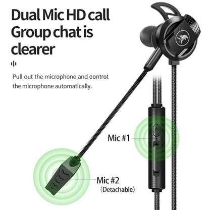 DLAND Wired Gaming Headset with Detachable Microphone - 10mm HD Sound for PS4/Xbox/PC/Switch/Mobile, Lightweight Earbuds with Noise Reduction & 2 Pairs of Spare Ear Tips (Black)