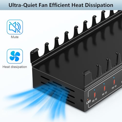 200W USB C Charging Station 10-Port Fast Charger for Multiple Devices, PD/QC Desktop Charging Hub for MacBook iPhone iPad Phones