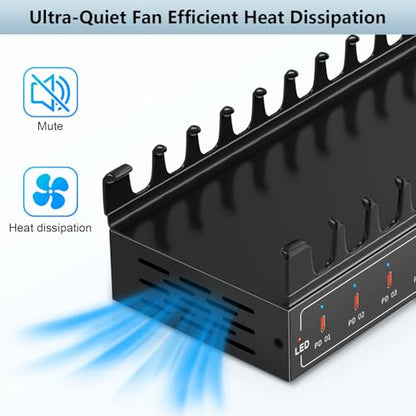 200W USB C Charging Station 10-Port Fast Charger for Multiple Devices, PD/QC Desktop Charging Hub for MacBook iPhone iPad Phones