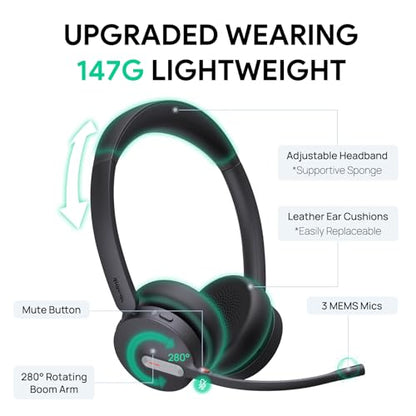 Yealink BH70 Dual UC Wireless Headset with Charging Stand, UC Compatible Bluetooth Headphone with Mic for Work, up to 35h Talk Time, 147g All-Day Comfort Perfect for Open Office Hybrid Work