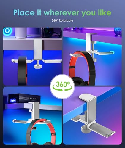 6amLifestyle Dual Rotatable Headphone Stand Hanger Under Desk Clamp Headphone Holder Aluminum, 11lb Load Capacity, Compatible with Universal Headphones, Silver 6A-13SV - color: Silver