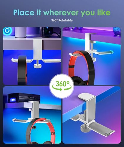6amLifestyle Dual Rotatable Headphone Stand Hanger Under Desk Clamp Headphone Holder Aluminum, 11lb Load Capacity, Compatible with Universal Headphones, Silver 6A-13SV - color: Silver